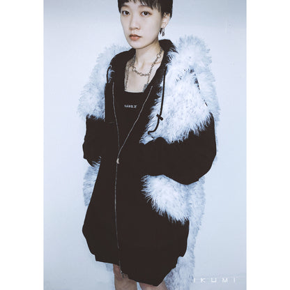 FUR BIG BICOLOR ZIP HOODIE
