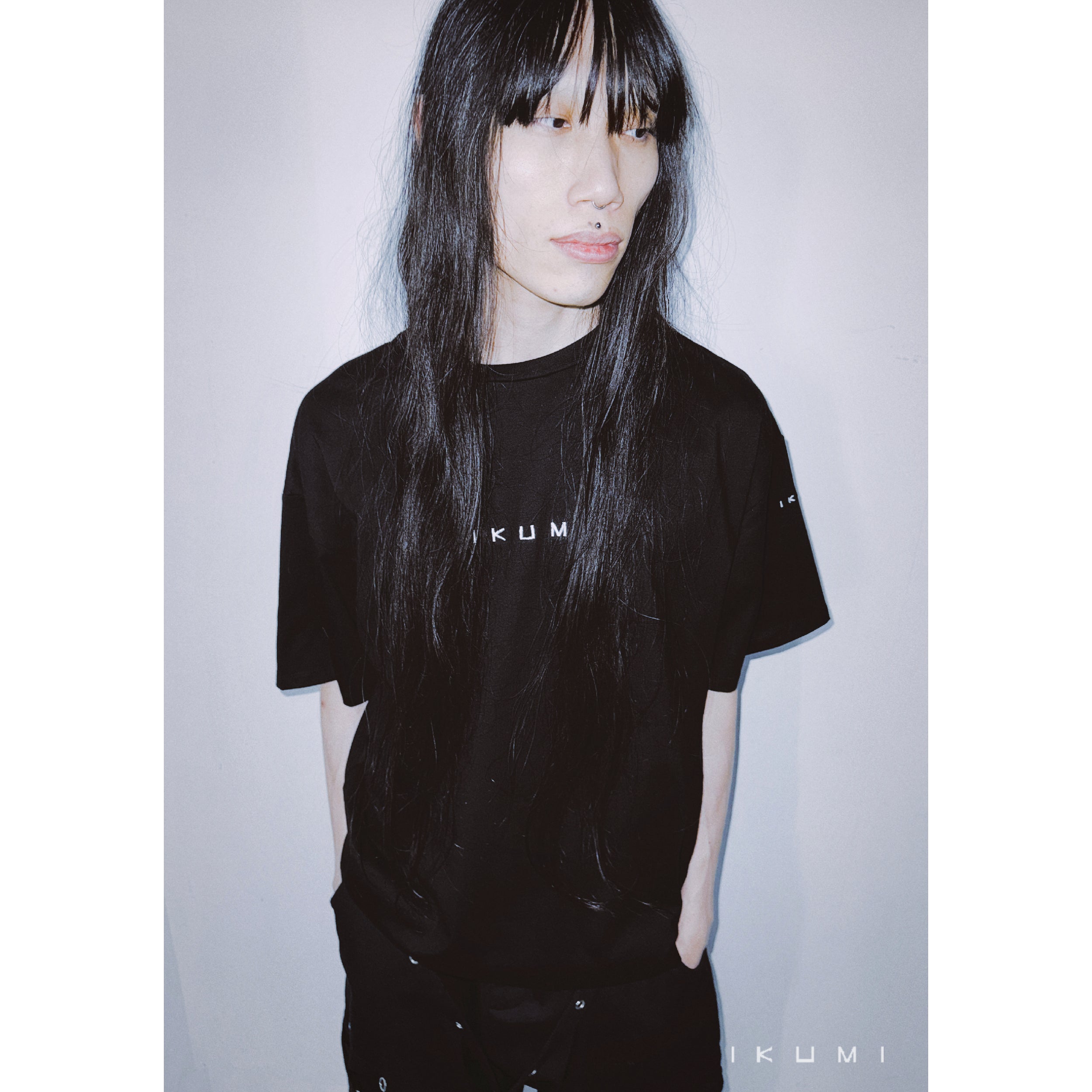 トップス IKUMI MIX mesh design tee IKUMI BICOLOR LOGO T